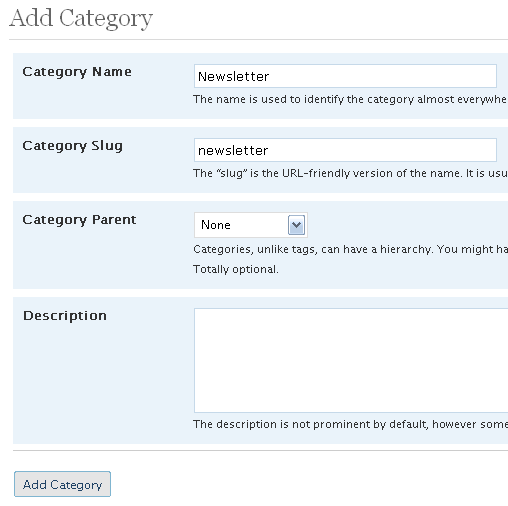 Adding a category in Wordpress