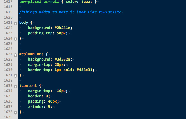 view of the code in TextMate