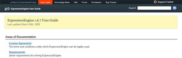 The ExpressionEngine Docs homepage