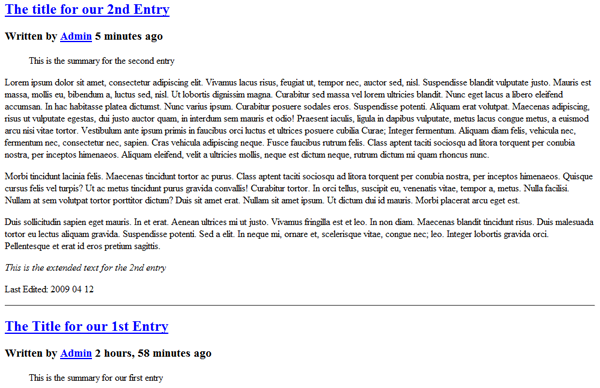 our Test Template screenshot 2 - with Extended text and summary