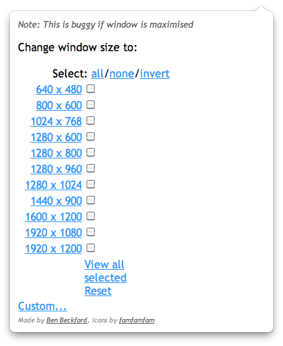 A screenshot of the Resolution Test extension